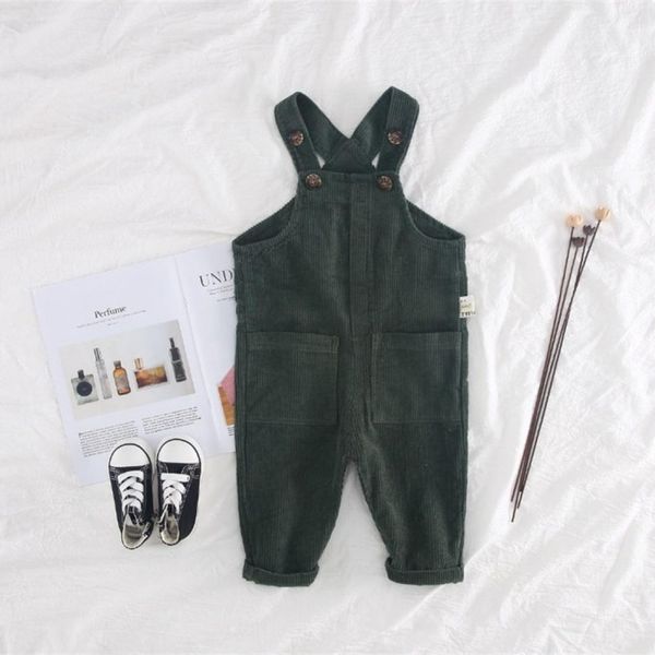 

spring and autumn children solid color corduroy bib pants size90cm, Black;white