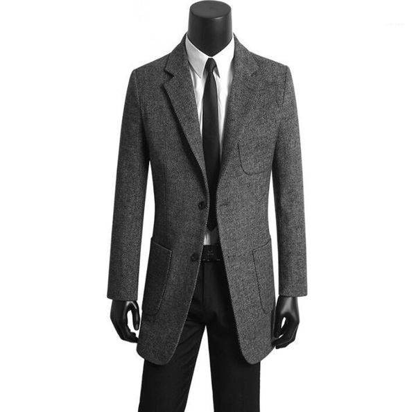 

fashion woolen coat men trench coats grey brand long sleeves youth casual overcoat mens cashmere coat casaco plus size s - 9xl1, Black