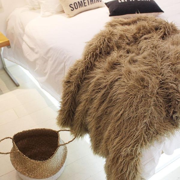 

artificial mongolian sheepskin fur blanket 127*152cm, decoration light coffee bed blanket, shaggy sofa rug, pet blankets ,1