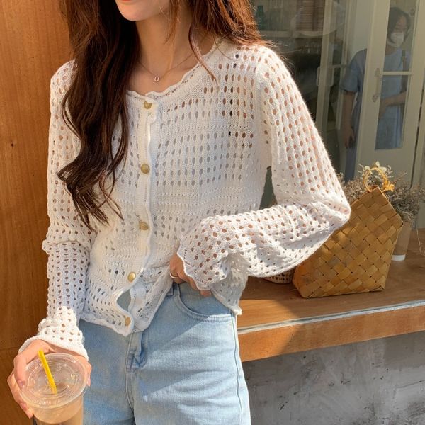 

интернет знаменитость фиолетового полые из вязаных кардигана женщин корейского стиль рыхлого 2020 весной новый длинный короткий рукав пальто, White;black