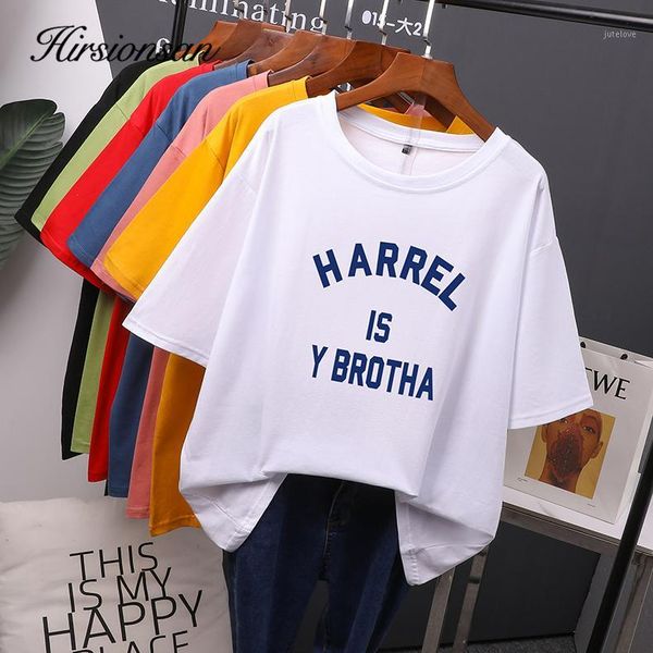 

hirsionsan letter printed cotton t shirt women 2020 new korean short sleeve tshirts basic soft o neck tees casual girls 1, White