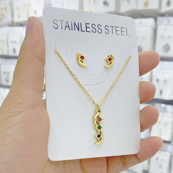 

stainless steel necklace color crystal jewelry earring necklace pendant set for women 316l accessories wholesale, Silver