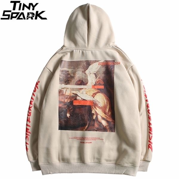 

men hip hop hoodie sweatshirt retro painting print harajuku hooded pullover streetwear autumn cotton loose hoodies winter 220114, Black