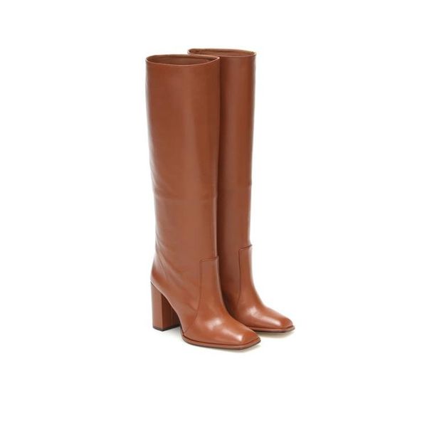 

boots style thick heel high trendy women's square toe chunky woman knee, Black
