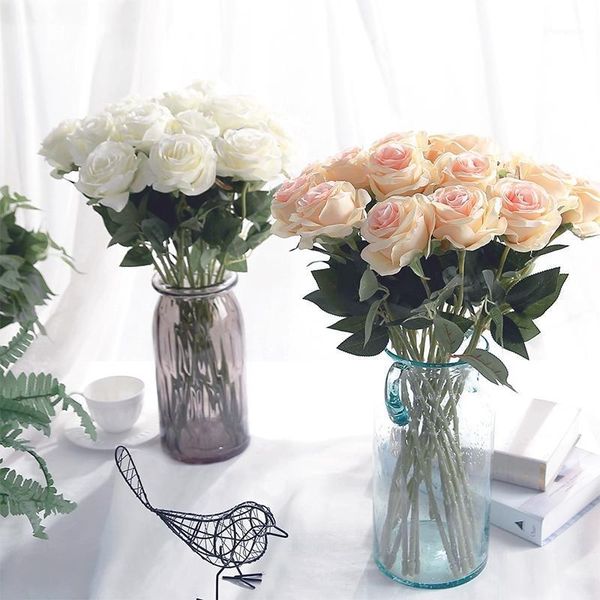 

yumai 10pcs/set red rose silk artificial bouquets pink white champagne roses bundle for wedding party centerpiece decoration1