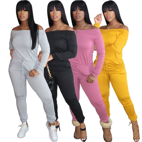 

slash neck womens designer tracksuits fashion long sleeve long pants womens 2pcs sets casual females clothing, Black;white