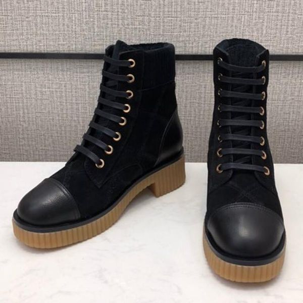 

boots prowow patchwork square heels winter brand design round toe women shoes luxury lace-up ankle zapatos mujer, Black
