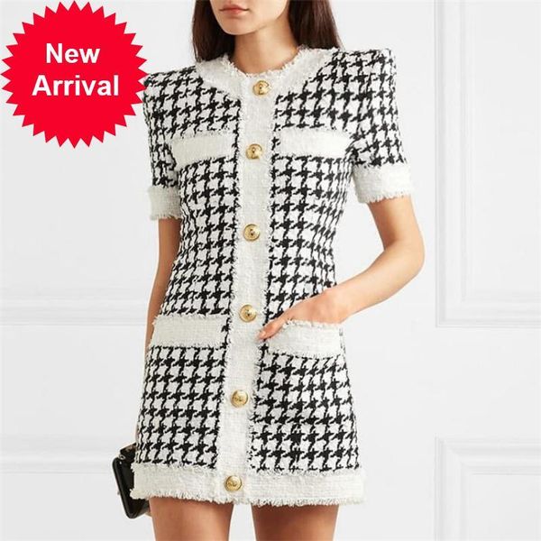

2021 new of newer autumn designer feminine houndstooth tweed dress yf2i, Black;gray