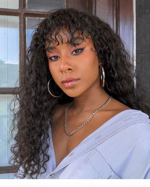 

ishow brazilian water loose deep wave straight human hair wigs with bangs peruvian curly none lace wigs indian hair malaysian body wave, Black;brown