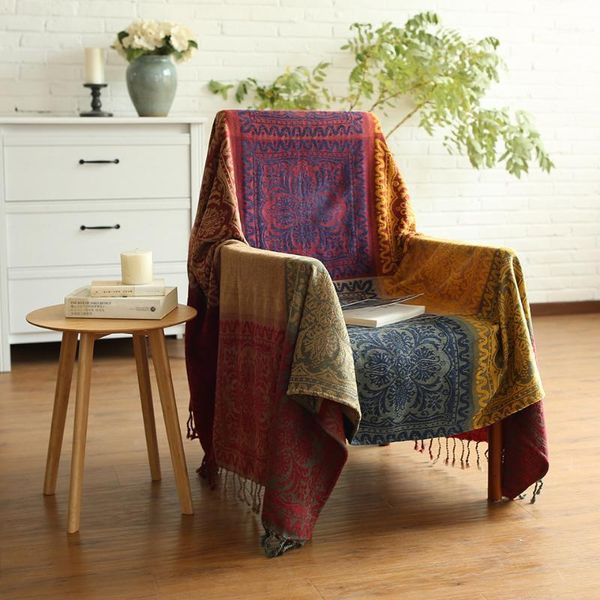 

spring summer retro sofa cover boho chenille blanket decorative slipcover throws on plane travel floral knitting blankets1