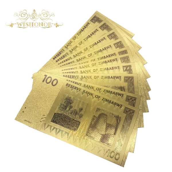 

wishonor 10шт лот зимбабве банкноты сто долларов банкноты в 24k позолоченный поддельные бумажные деньги для коллекции bbyarq homebag