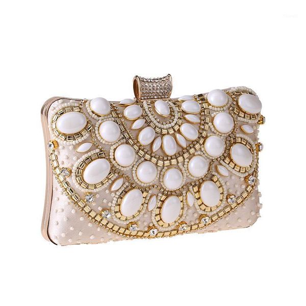 

pearl beading flower bling gem stone diamond bridal wedding evening bags rhinestones luxurious handmade party clutch bag purses1