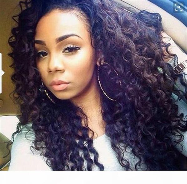 

7a полный шнурок человеческих волос парики с волосами младенца glueless фронта шнурка парики перуанский волос глубокая волна для чернокожих, Black;brown