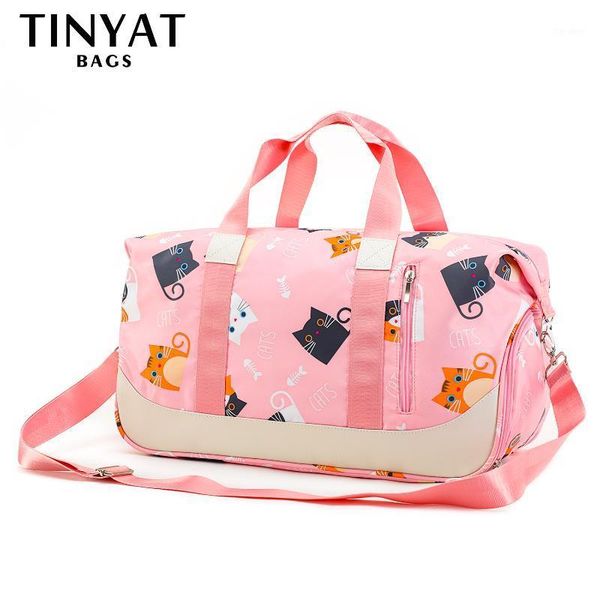 

duffel bags tinyat women's travel bag pink cat waterproof large pouch duffle female cute totes luggage shoes1