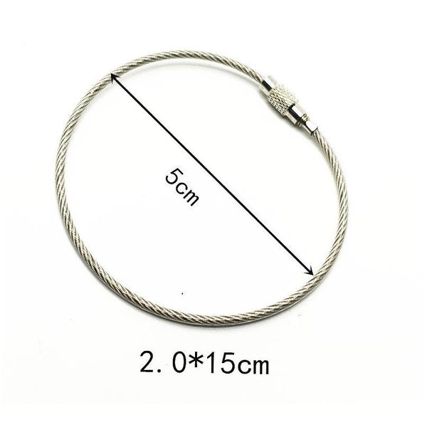 

30cm edc keychain tag rope stainless steel color wire cable loop screw lock gadget ring key keyring circle camp hang jllxgb