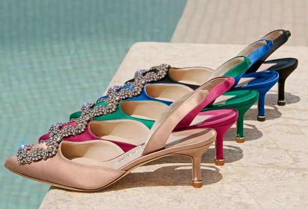 

design sandals for women pump high heeled brand shoes hangisli slingbacks shoe satin jewel buckle slingback heeled brands pumps, Black