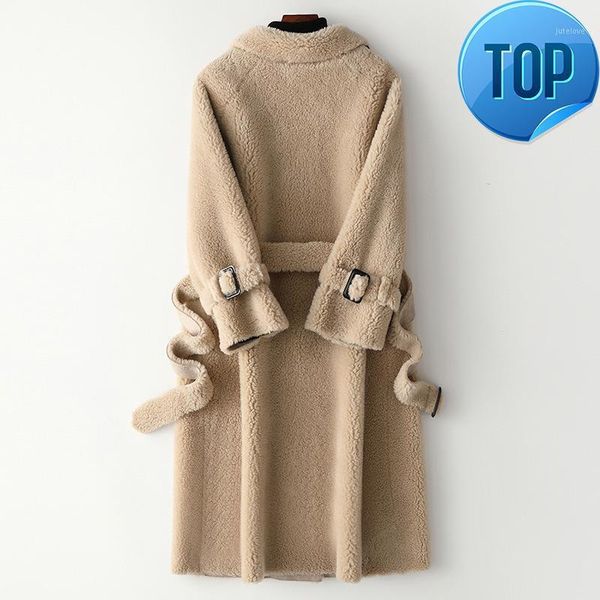 

winter shearing sheep fur coat female wool jacket korean thick long women's fur coats+belt elegant women clothes 2021 s+belt1, Black