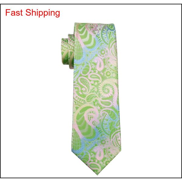 

green paisely neck tie set pocket square cufflinks jacquard woven formal mens silk tie work meet qylrhx beauty888, Black;blue