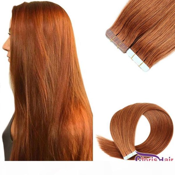 

#30 straight double sided adhesive tape in hair extensions seamless pu skin weft tape hair medium auburn brazilian remy human hair for salon, Black