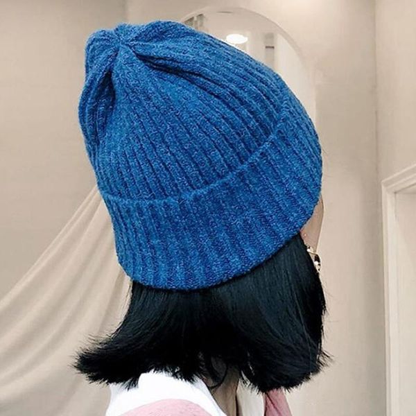 

berets 2021 winter men and women knitting without eaves cap street fashion hip hop wool outdoor keep warm hedging hats, Blue;gray