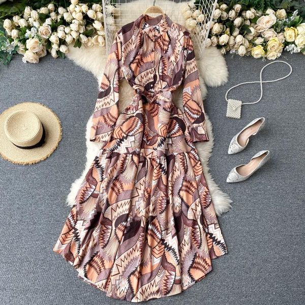 

2021 new female singer retro impression maxi dress chic turtleneck button dressed autumn bohemian a-line long robe l1il, Black;gray