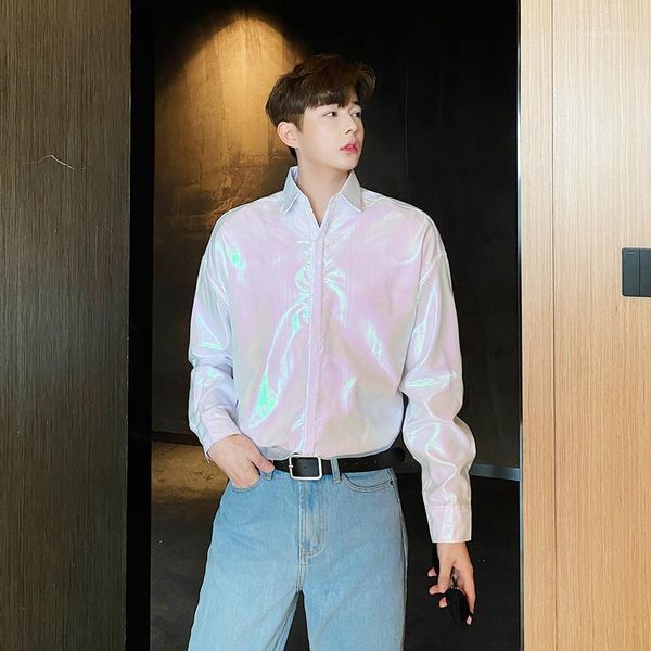 

men's casual shirts male nightclub stage show loose men dazzling double layer organza sunscreen long sleeve shirt1, White;black