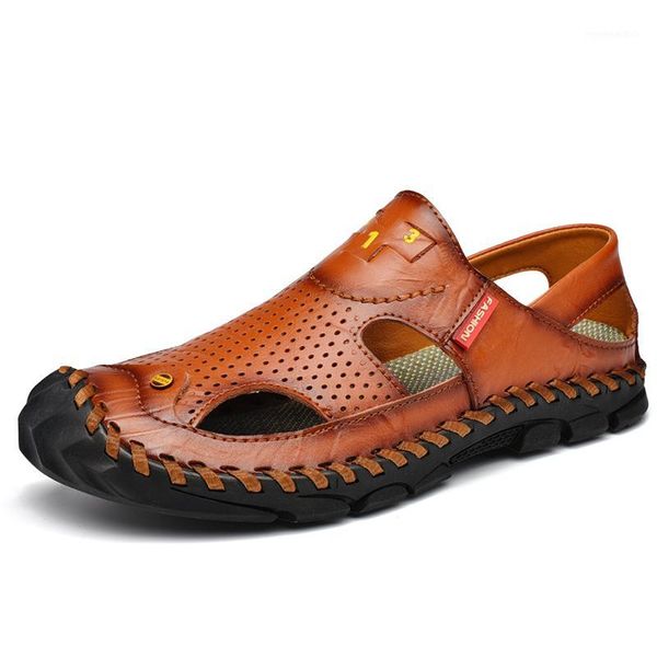 

genuine leather men's summer soft shoes beach men's sandals slippers bohemia sandals1, Black