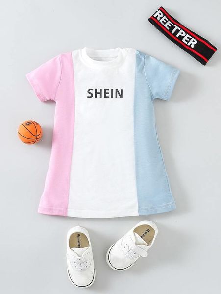 

baby letter graphic colorblock tee dress she, Red;yellow