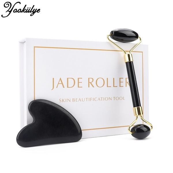 

jade roller face lift gua sha massage set obsidian heartshaped natural stone anti wrinkle beauty skin care 220125