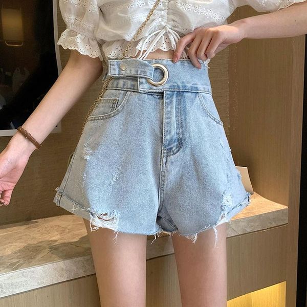 

women's shorts women 2021 spring summer tassel hole jeans denim short pants female high waist casual pantalones cortos mujer j89, White;black