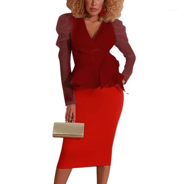 

women elegant mesh patchwork solid blouse v-neck long sleeve bow high waist plus size shirt1, White