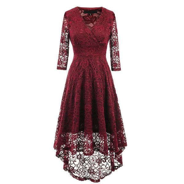 

high grade женщина vintage выдалбливают юрком v-образным вырезом кружева платье de festa 3/4 рукава свинг платье элегантный асимметричный пл, Black;gray