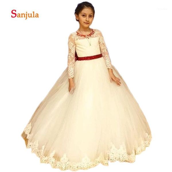 

girl's dresses ivory tulle ball gown flower girls red sequins bow gorgeous party dress for kids first communion d5941, Red;yellow