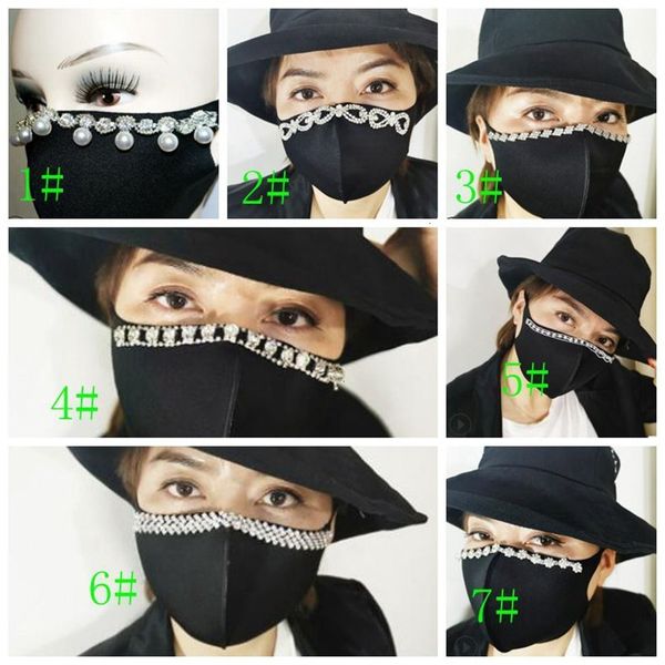 

mask resuable black fashionable sparkly mouth pearls rhinestones bling cotton face masks ljjk2411 m9m6#