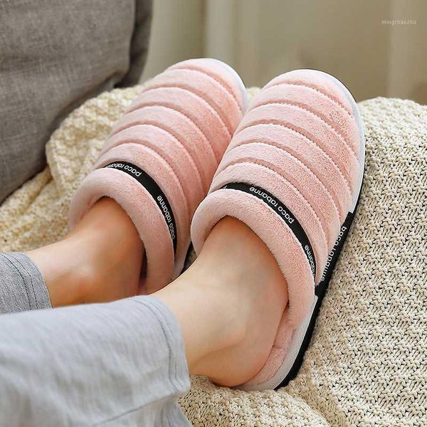 

slippers 2021 women winter home cartoon stripe shoes soft warm house indoor bedroom lovers woman yyj2471, Black