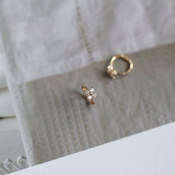 

hoop & huggie 9k pure gold earring simple fashion zircon mini flower ear ring round bone cute small pretty woman girl jewe, Golden;silver
