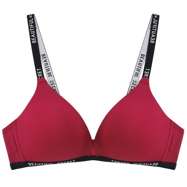 

paerlan seamless one piece bra non-removable bra thin casual letter print shoulder strap fitness breathable women's1, Red;black