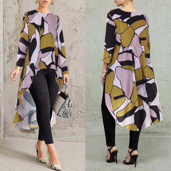 

плюс размер womens печати блузка асимметричные топы 2020 стильный длинные сорочка женский повседневный махаон blusas женщина туники, White