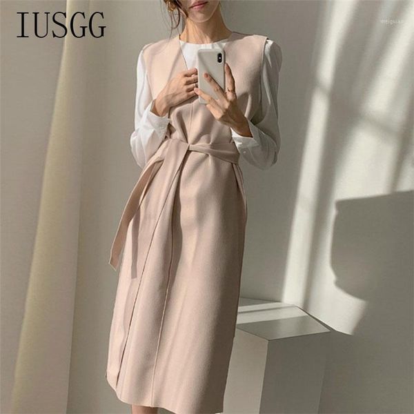 

vintage v-neck vest dress autumn women dresses sashes solid split straight knitting warm sweater elegant office ladies dress1, Black;gray