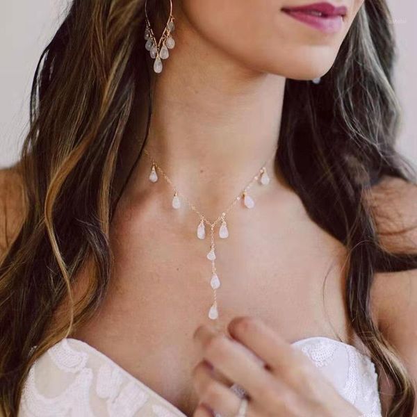 

new crystal water drop necklace for women boho gold color clavicle chain necklace femme engagement jewelry1, Golden;silver