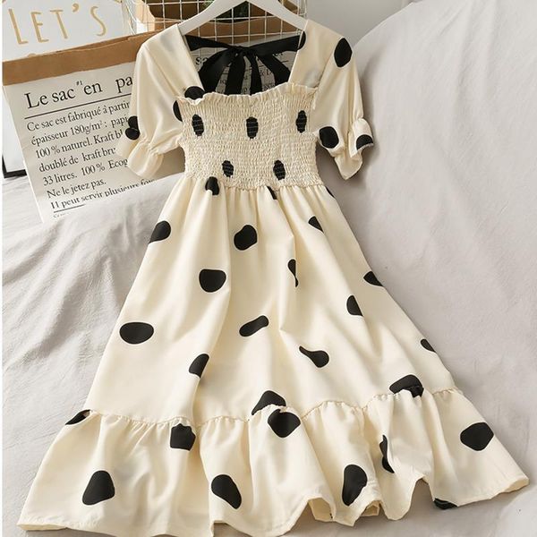 

polka dot dress 2021 ruffle backless dress women summer beach korean kawaii vintage elegant mini dresses bow boho cute clothes, Black;gray