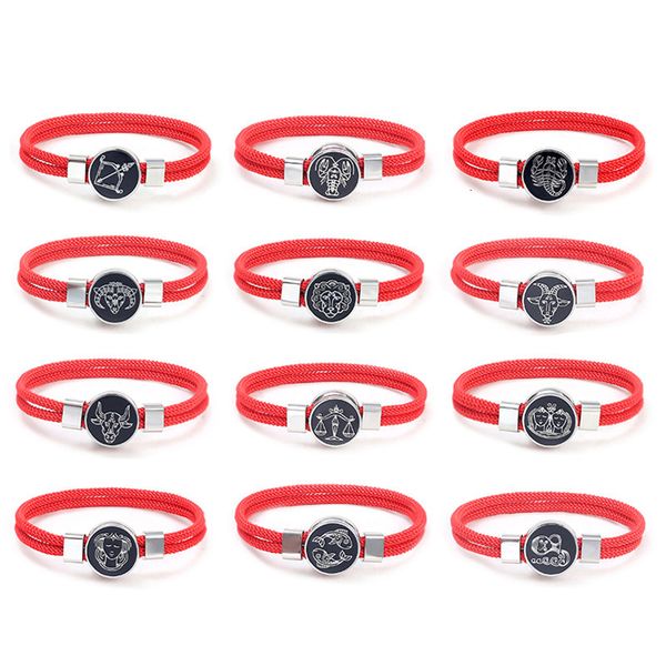

12 constellation stainless steel fashion personality red rope woven lovers bracelet accessories, Silver