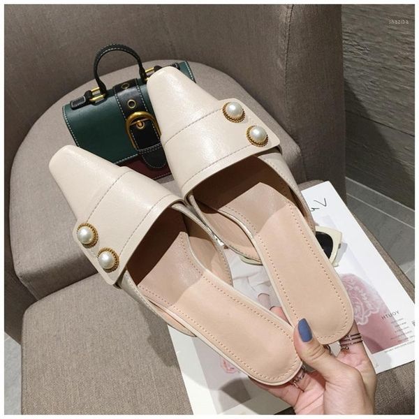 

slippers summer 2021 outdoor women mules shoes thin low heels sandal elegant ladies slides beach shoe1, Black