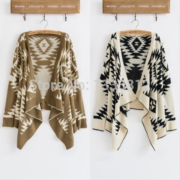 

women irregular hem loose cape boho aztec chic cardigan knitted sweater jacket coat outwear ing, White;black