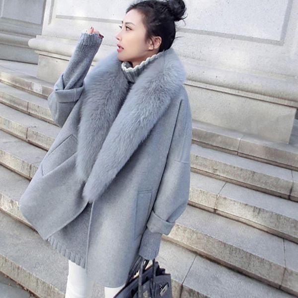 

women's clothing fashion women's imitation wool coat animal fur large size warm wool coat loose thick long jacket, Black
