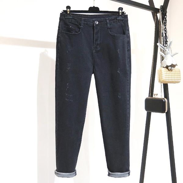 

ankle-length denim harem pants jeans woman high waist plus size loose softener black jeans, Blue