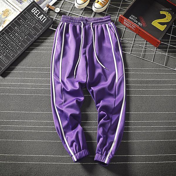 

hip hop pants men sportwear loose streetwear mens casual pant boys side stripe design men's joggers trousers 3xl-m1, Black