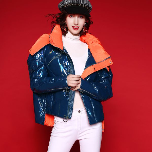 

and warm women's feather paka, overcoat with cap, thick winter coat