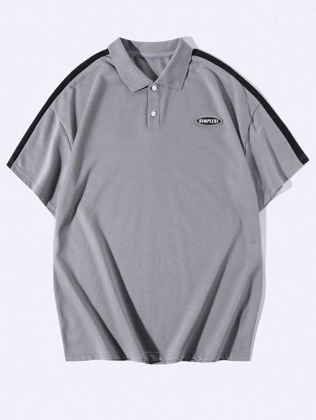 

men letter graphic contrast side seam polo shirt s9nh#, White;black