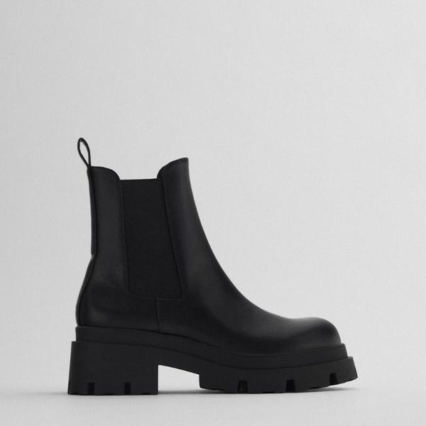 

boots women's shoes black groove sole flat bottomed chimney